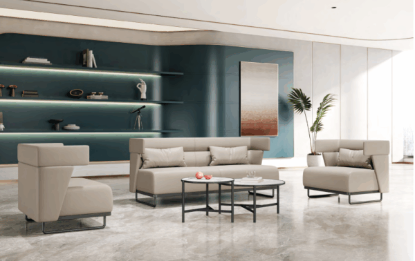 Happy employees working at sleek white office desks