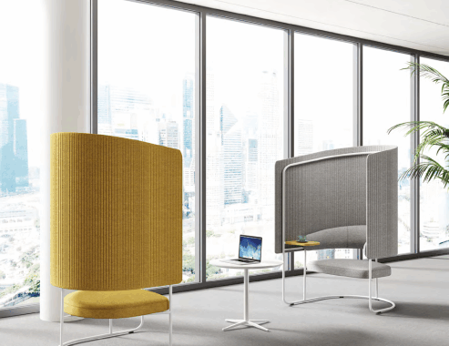 Professional team installing wooden office furniture