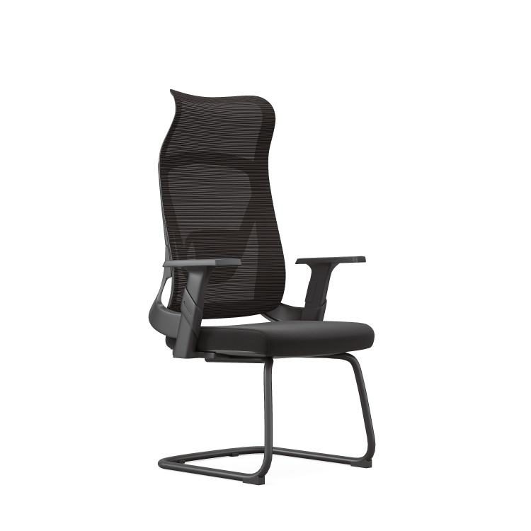 Modern Comfort Office Visitor Chair Chrome Sled Base Mesh Back Black Cushioned Seat Adjustable Armrest Gliding for Bedroom Home detail 6