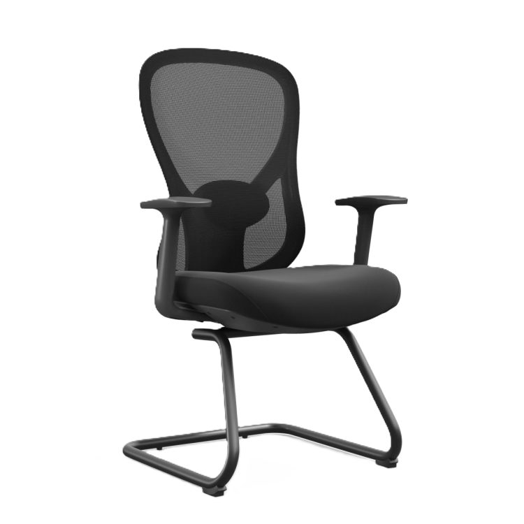 Modern Visitor Meeting Room Office Training Chair Without Wheels Guest Reception Conference Chair Adjustable Lumbar Mesh+Fabric detail 1