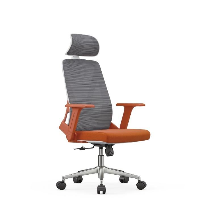 Ergonomic Mesh Swivel Office Chair, Grey High Back with Blue One-piece Fixed Armrest, 2D Headrest & Breathable Back for Office detail 1