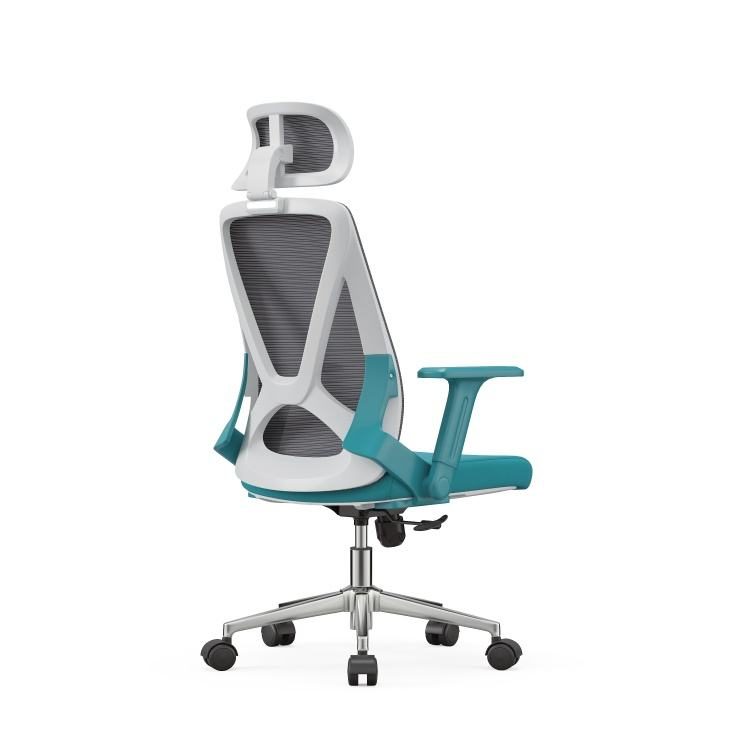 Ergonomic Mesh Swivel Office Chair, Grey High Back with Blue One-piece Fixed Armrest, 2D Headrest & Breathable Back for Office detail 3
