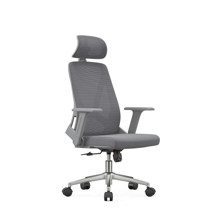 Ergonomic Mesh Swivel Office Chair, Grey High Back with Blue One-piece Fixed Armrest, 2D Headrest & Breathable Back for Office detail 6