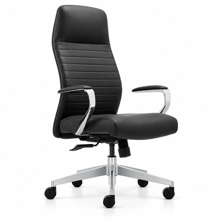 Modern Executive High Back Swivel Adjustable Height Leather Office Chair with Metal Frame Fixed Armrests and Tilting detail 4