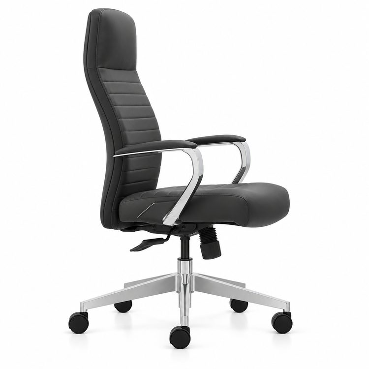 Modern Executive High Back Swivel Adjustable Height Leather Office Chair with Metal Frame Fixed Armrests and Tilting detail 5