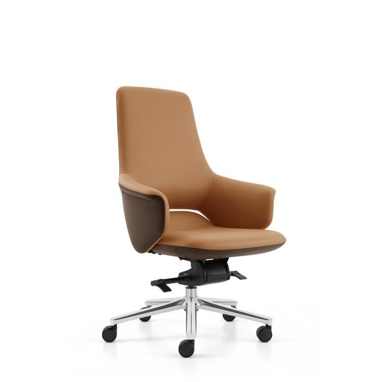 Modern School Executive Office PU Leather Chair with Curved Metal Armrests and High-Density Foam for Ergonomic Comfort detail 4