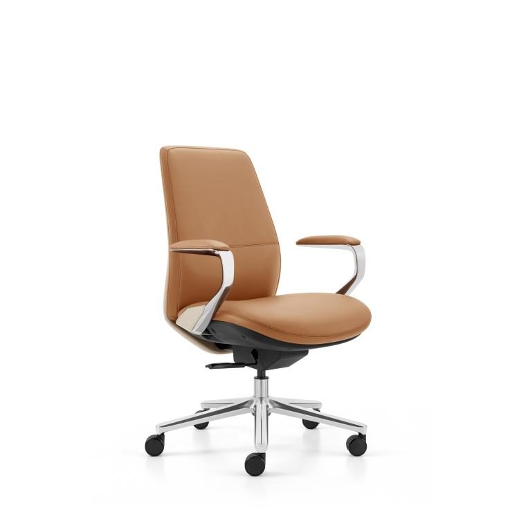 Mid Back Commercial Soft Tan Leather Office Chair Modern Design Executive Boss Office Chair detail 1