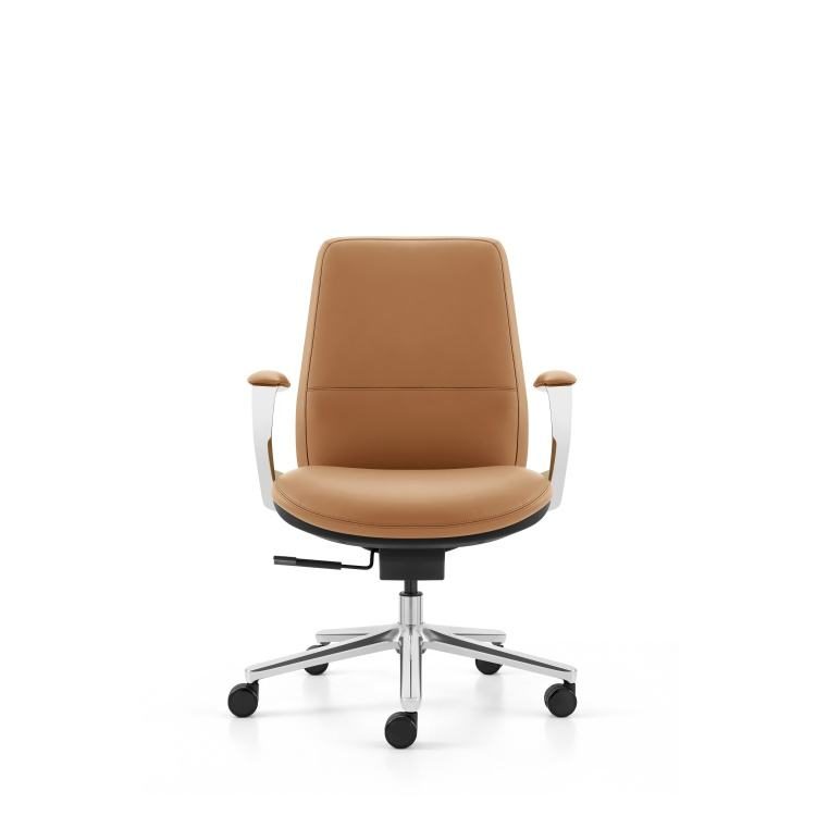 Mid Back Commercial Soft Tan Leather Office Chair Modern Design Executive Boss Office Chair detail 3