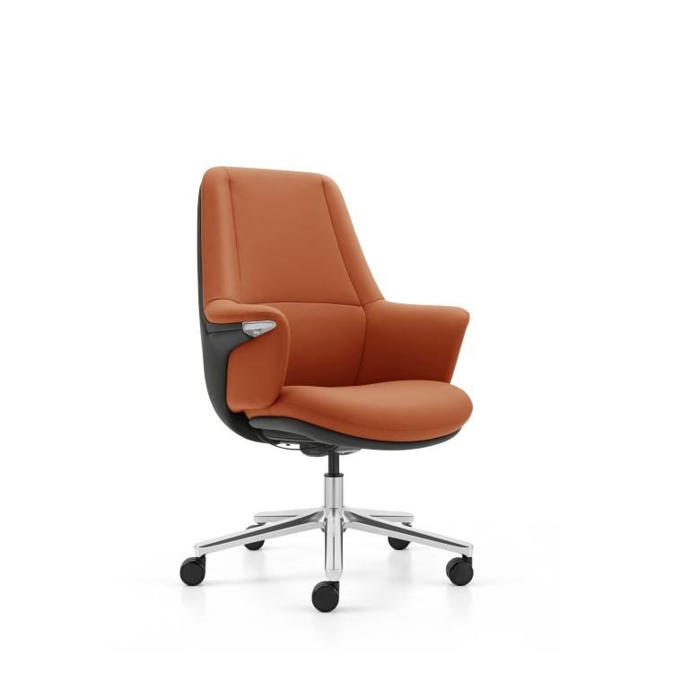 Premium Modern Leather Swivel Office Chair | Ergonomic Comfort Design with Adjustable Armrest and Chrome Legs detail 4