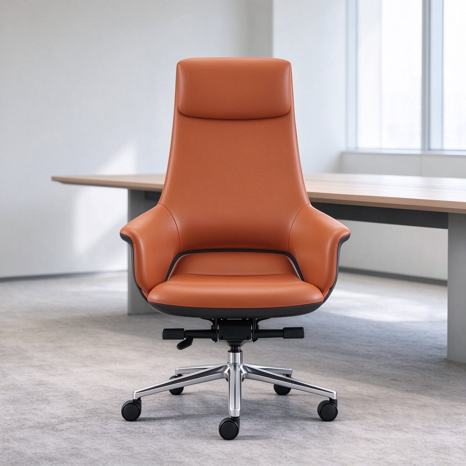 Executive Contemporary Ergonomic Leather Office Chair Fixed Headrest Fixed Armrests 360 Rotating Wide High-Back Home Office detail 8