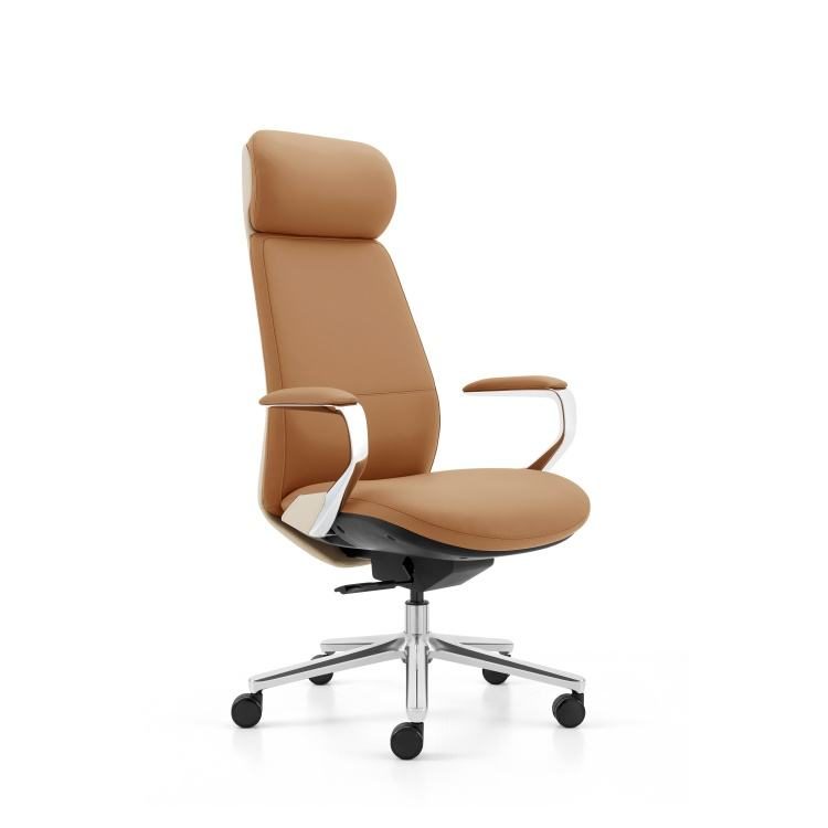 Modern High-Back Leather Manager Office Chair with Metal Revolving Base Luxury Executive Boss in PU Aluminum Material detail 1