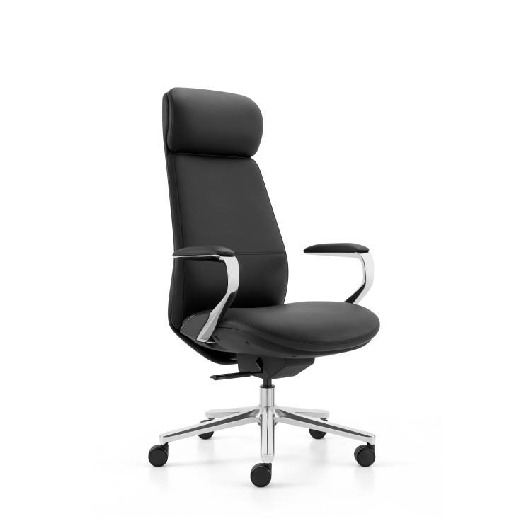 Modern High-Back Leather Manager Office Chair with Metal Revolving Base Luxury Executive Boss in PU Aluminum Material detail 2