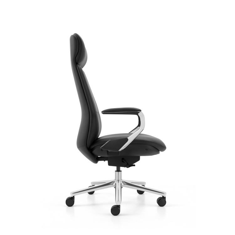 Modern High-Back Leather Manager Office Chair with Metal Revolving Base Luxury Executive Boss in PU Aluminum Material detail 3