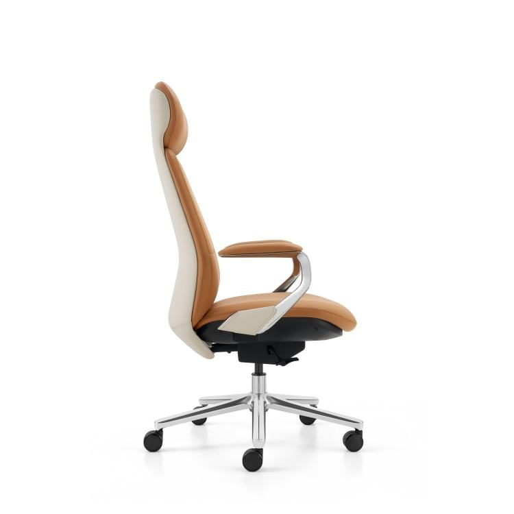 Modern High-Back Leather Manager Office Chair with Metal Revolving Base Luxury Executive Boss in PU Aluminum Material detail 4