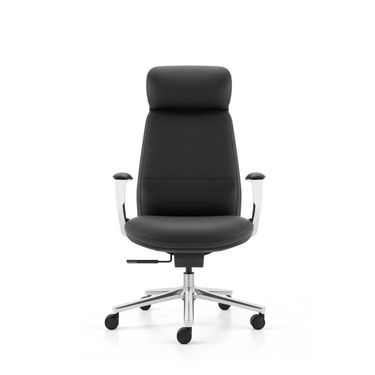 Modern High-Back Leather Manager Office Chair with Metal Revolving Base Luxury Executive Boss in PU Aluminum Material detail 5