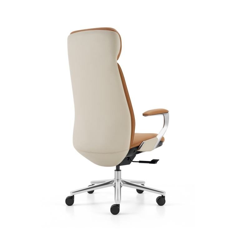Modern High-Back Leather Manager Office Chair with Metal Revolving Base Luxury Executive Boss in PU Aluminum Material detail 6