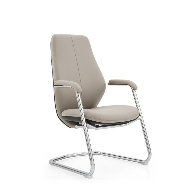 Modern Metal Office Chair Leather with Aluminium Alloy Fixed Armrests for Dining and Conference Rooms detail 1