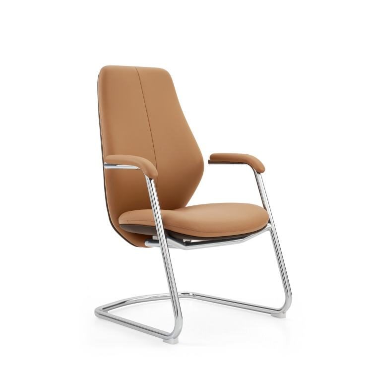 Modern Metal Office Chair Leather with Aluminium Alloy Fixed Armrests for Dining and Conference Rooms detail 3