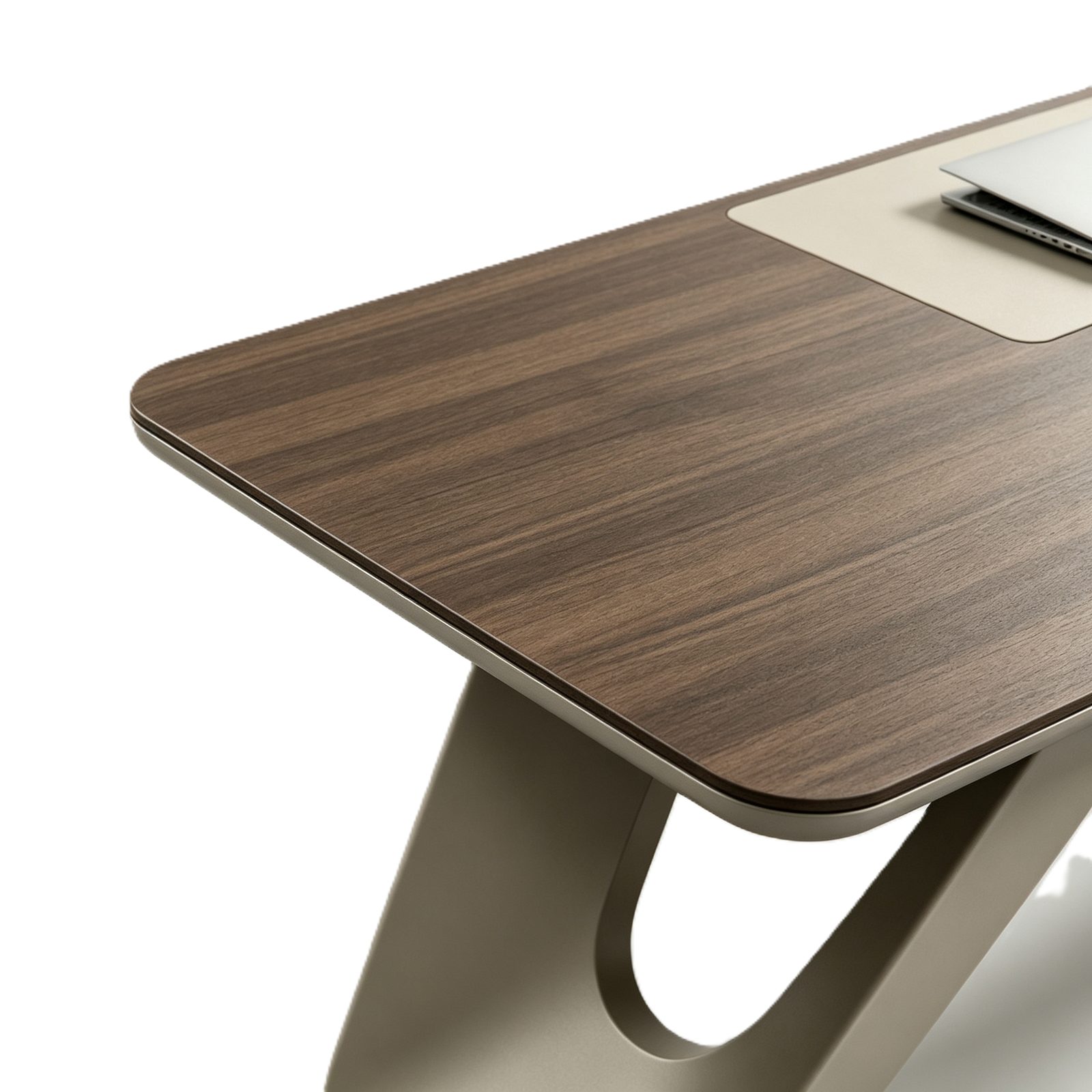 Executive Office Desk with Saddle Leather Front Panel, E1 Eco Board, Steel Legs & Ambient Light Side Cabinet detail 5