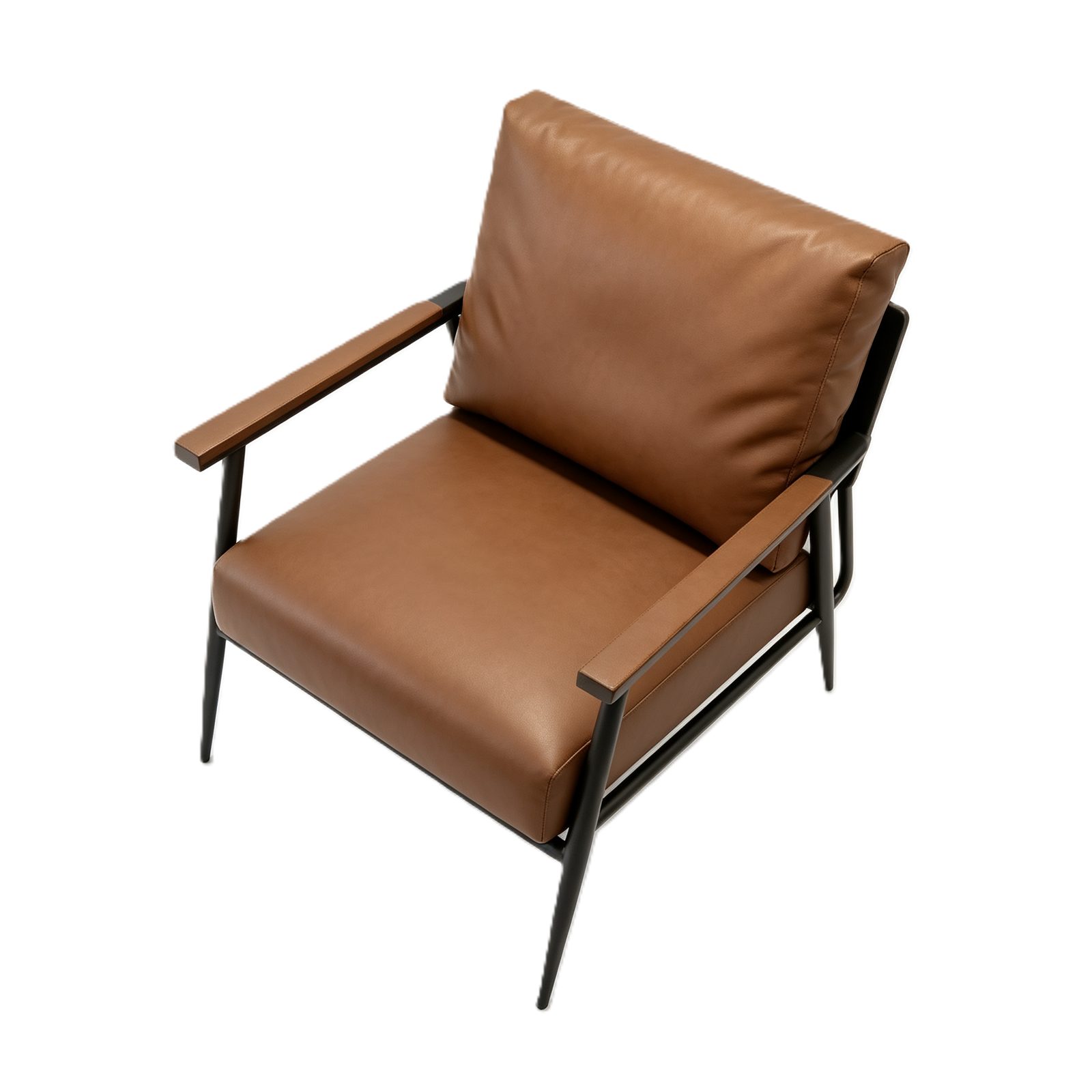 Leisure Chair with Leather Upholstery, Natural Wood Armrests & Density Foam, Sandblasted Iron Legs detail 3