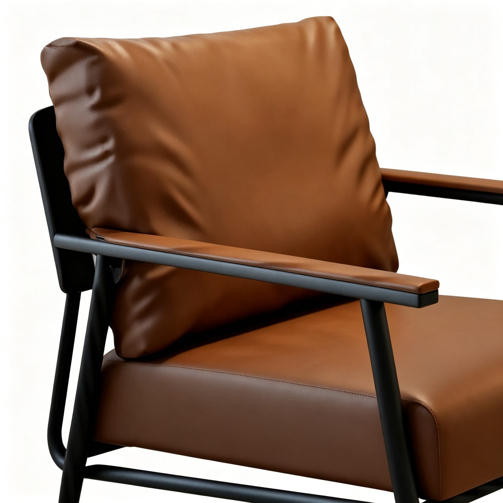 Leisure Chair with Leather Upholstery, Natural Wood Armrests & Density Foam, Sandblasted Iron Legs detail 4