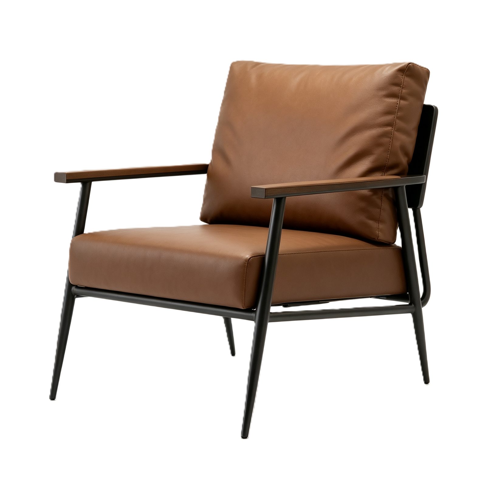 Leisure Chair with Leather Upholstery, Natural Wood Armrests & Density Foam, Sandblasted Iron Legs detail 5