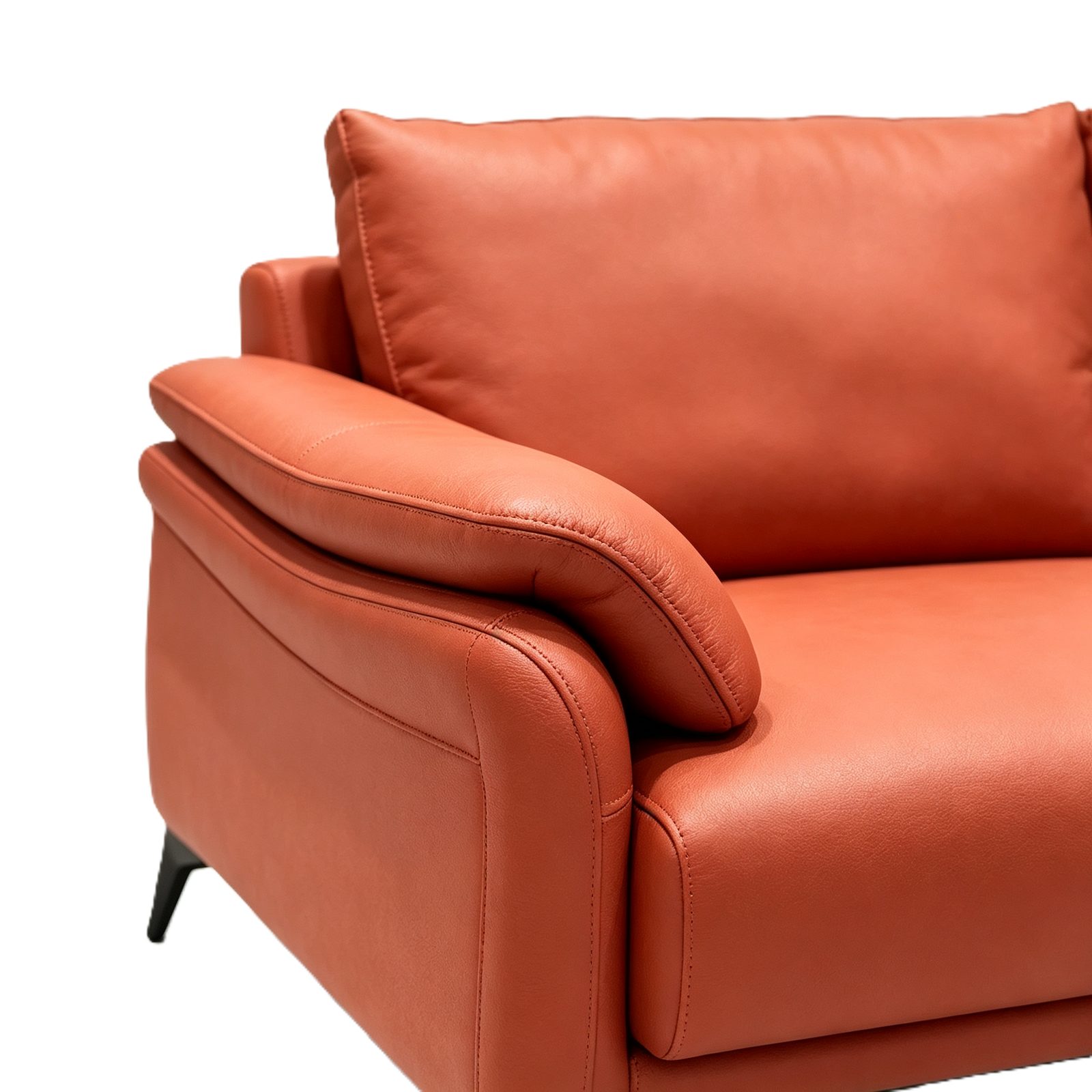 Modern Office Reception Sofa in Red Cat-Scratch Leather, High-Density Foam & Solid Wood Frame detail 4