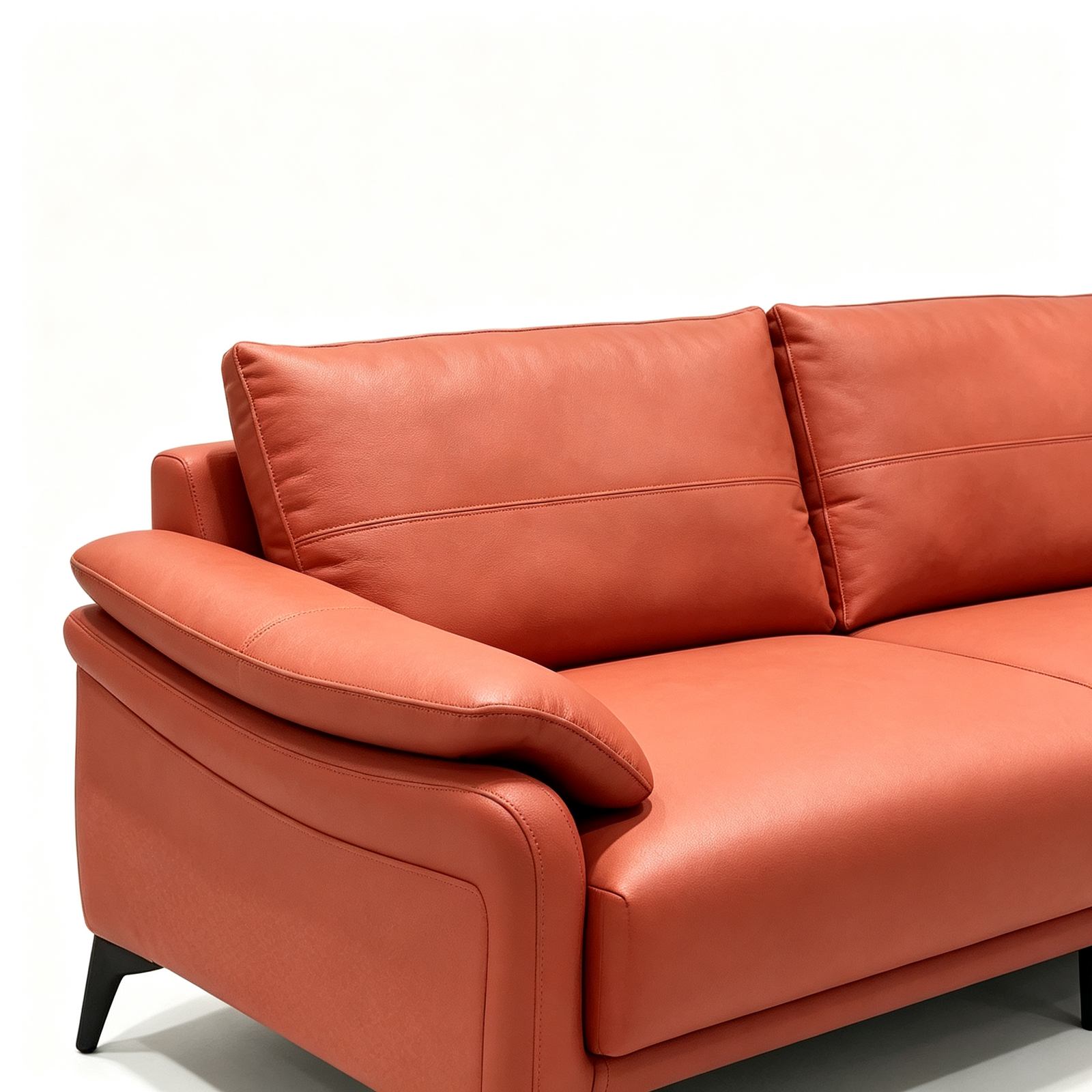 Modern Office Reception Sofa in Red Cat-Scratch Leather, High-Density Foam & Solid Wood Frame detail 5