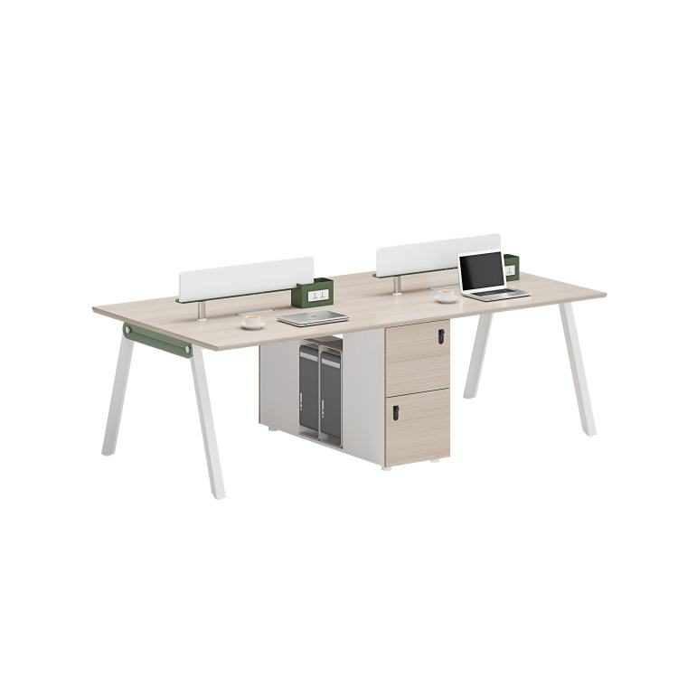 Office Desk with Aluminum Monitor Stand & Owl Steel Legs, Walnut and Warm White Finish detail 1