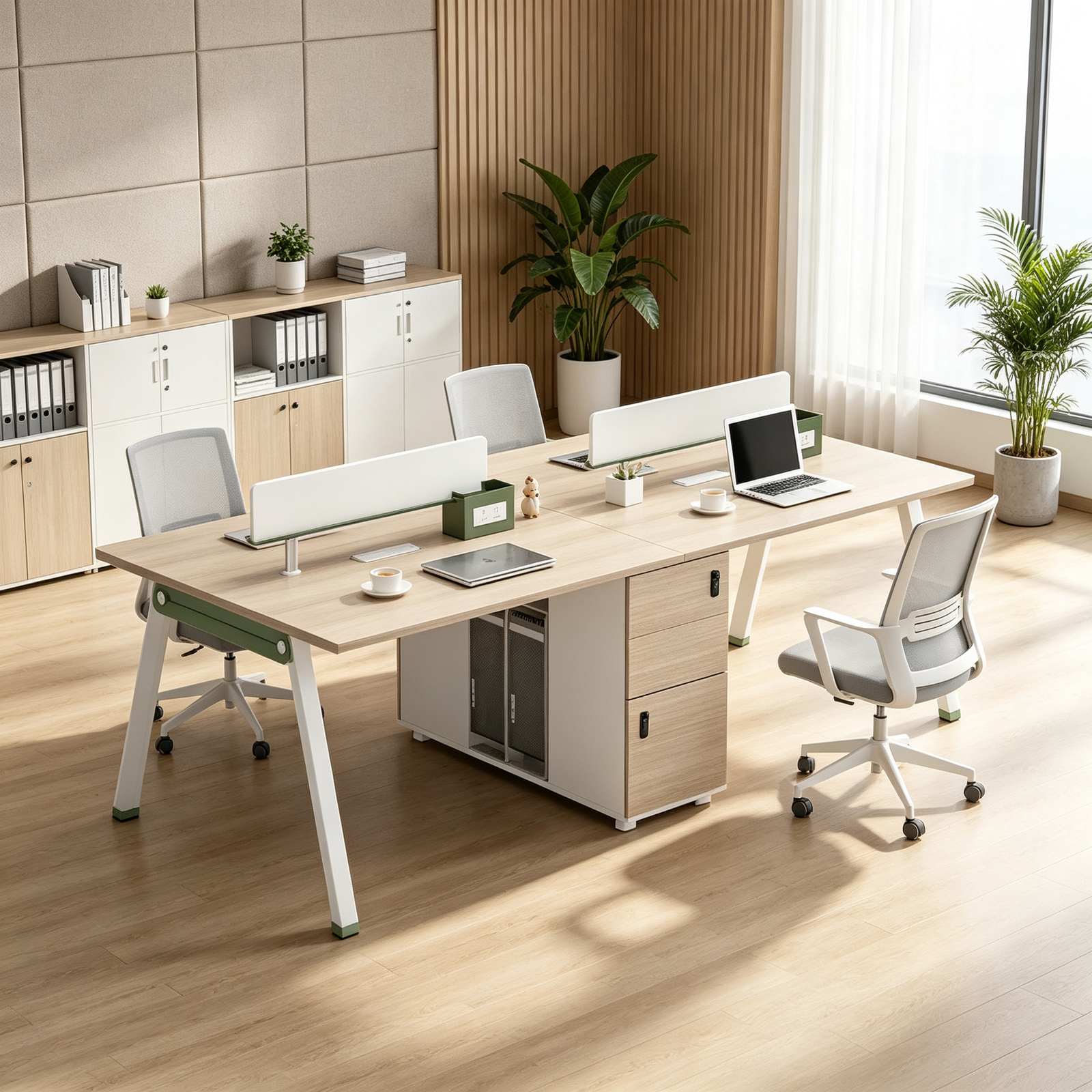 Office Desk with Aluminum Monitor Stand & Owl Steel Legs, Walnut and Warm White Finish detail 6