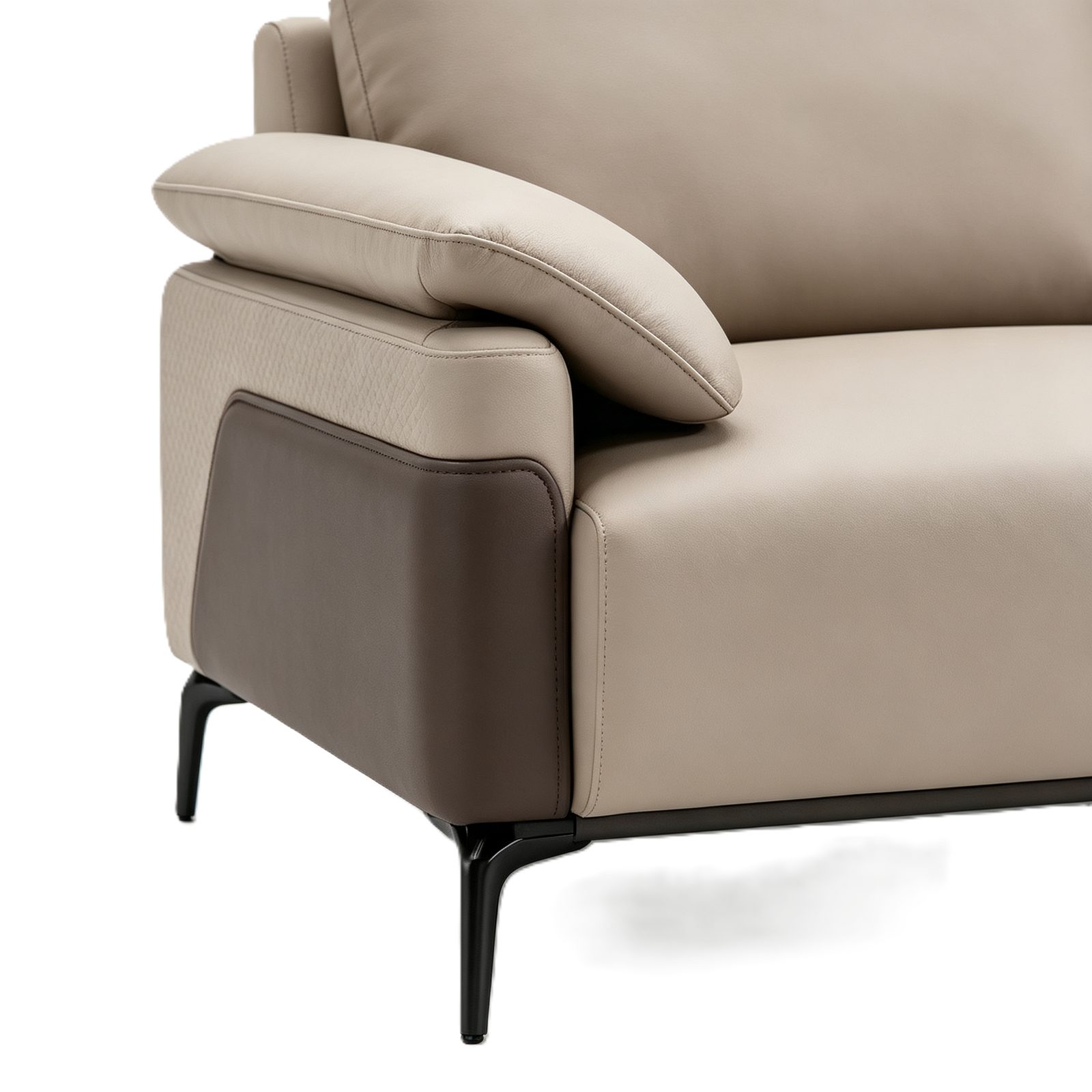 Office Waiting Sofa in Beige and Coffee PU Leather, PVC Armrest Trim & Solid Wood Frame detail 4
