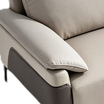 Office Waiting Sofa in Beige and Coffee PU Leather, PVC Armrest Trim & Solid Wood Frame detail 5