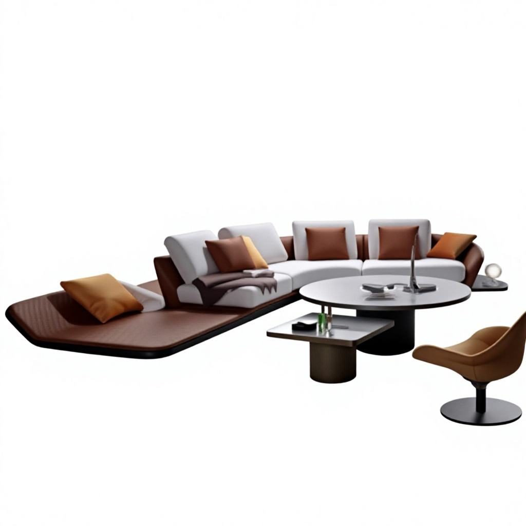 L-Shaped Leisure Sofa Set with Faux Leather, High-Density Foam & Solid Wood Frame, Black Metal Legs detail 1