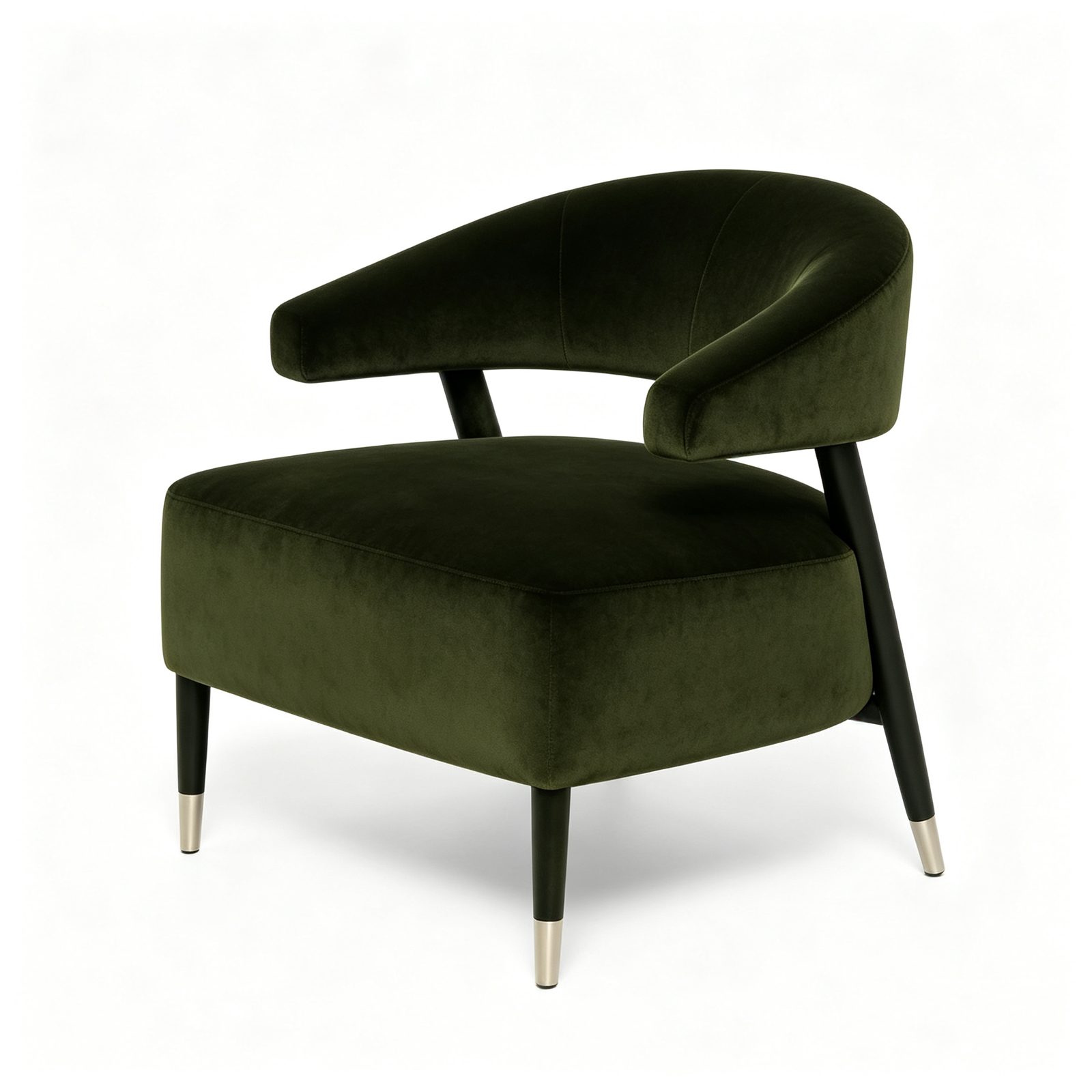 Modern Leisure Chair with Stretch Fabric, Curved Panel , Black Metal Legs detail 1