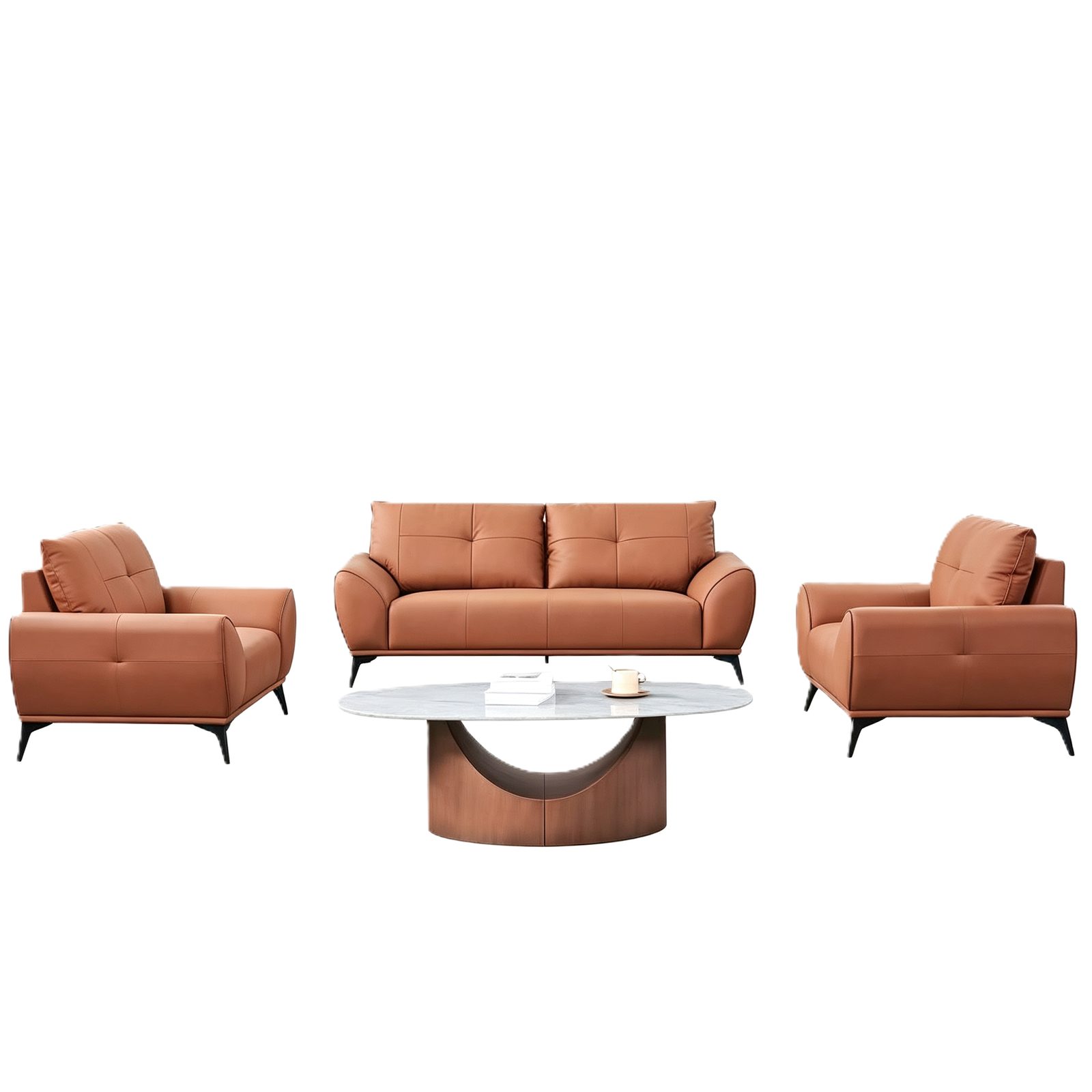 Vibrant Orange Office Sofa with Cat-Scratch Leather, High-Resilience Foam & Solid Wood Frame detail 1