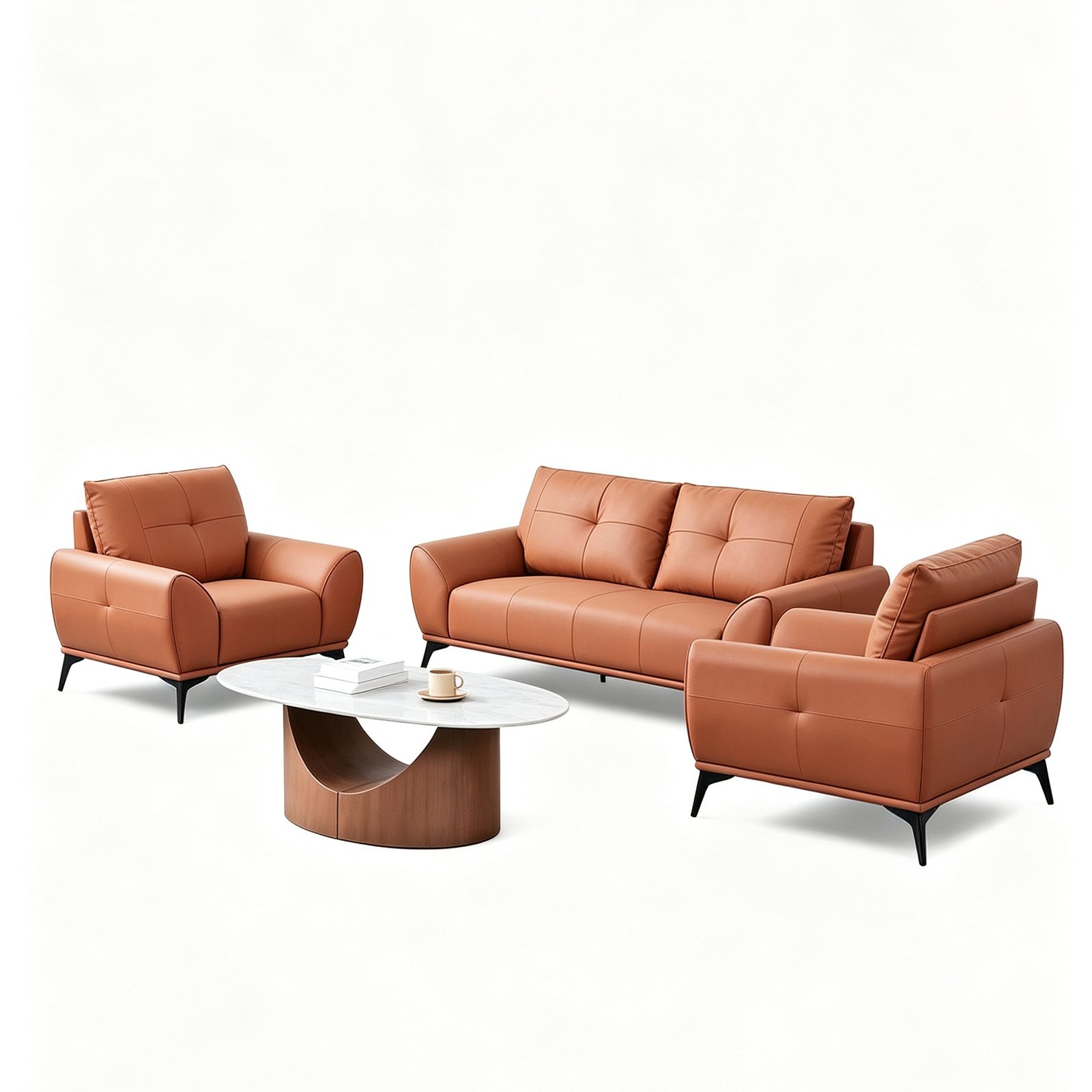 Vibrant Orange Office Sofa with Cat-Scratch Leather, High-Resilience Foam & Solid Wood Frame detail 2