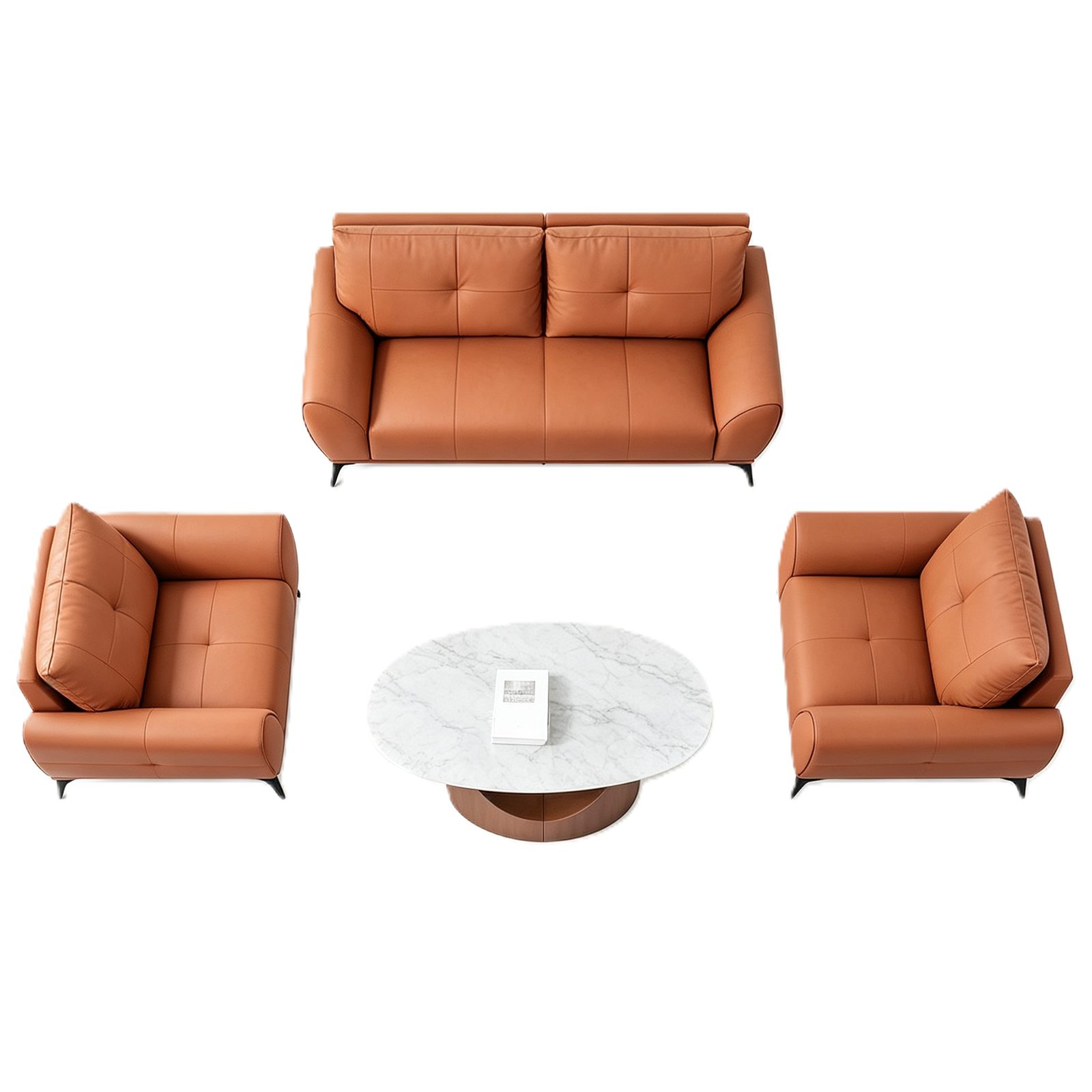 Vibrant Orange Office Sofa with Cat-Scratch Leather, High-Resilience Foam & Solid Wood Frame detail 3