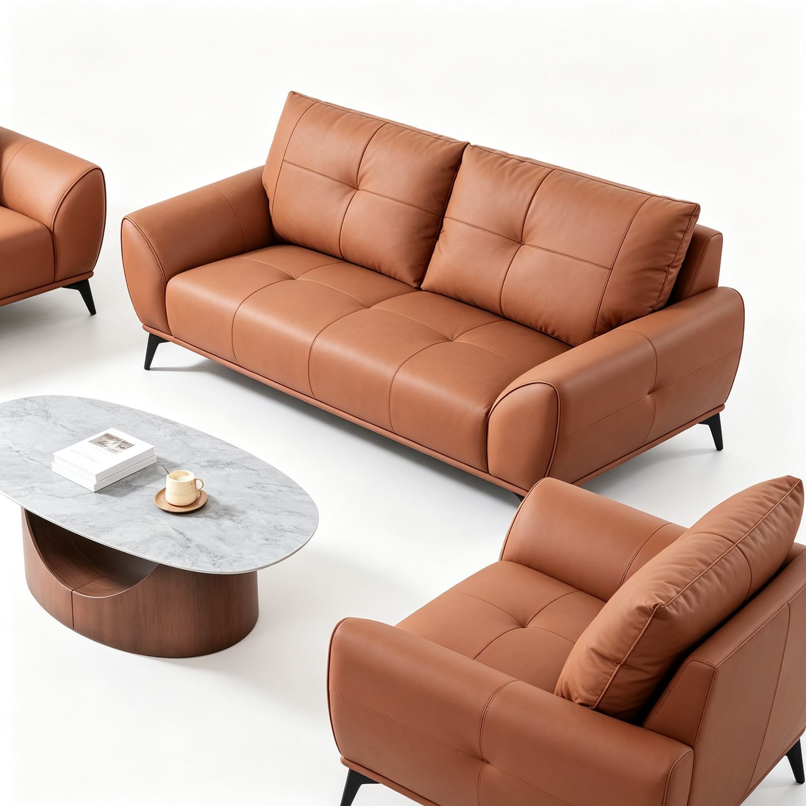 Vibrant Orange Office Sofa with Cat-Scratch Leather, High-Resilience Foam & Solid Wood Frame detail 4