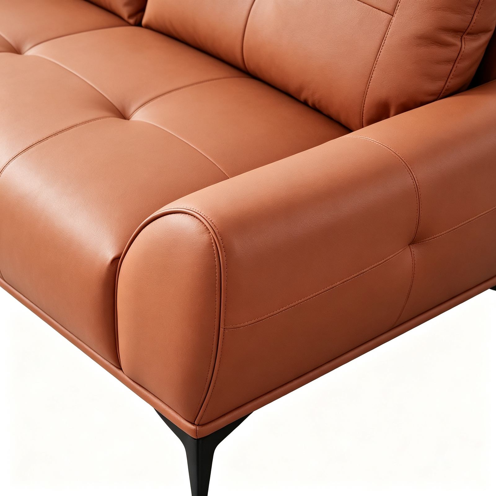 Vibrant Orange Office Sofa with Cat-Scratch Leather, High-Resilience Foam & Solid Wood Frame detail 5