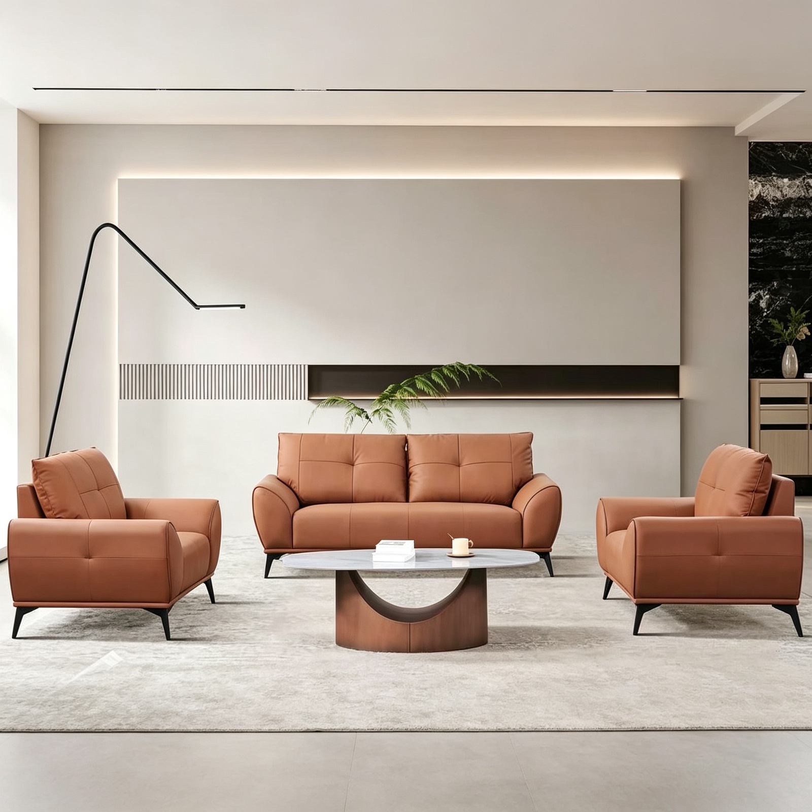 Vibrant Orange Office Sofa with Cat-Scratch Leather, High-Resilience Foam & Solid Wood Frame detail 6