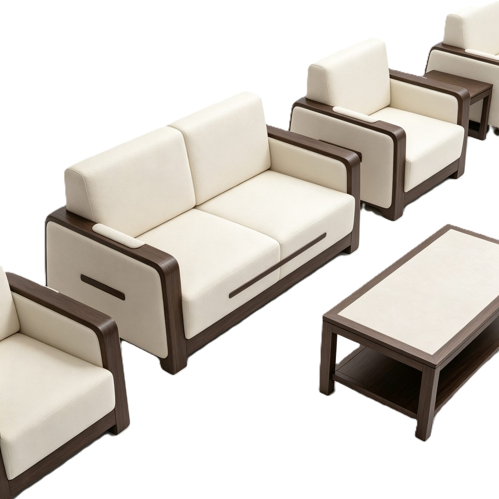 Single Office Sofa with High-Wear Leather, 45-Density Foam & Curved Eucalyptus Wood Frame detail 3