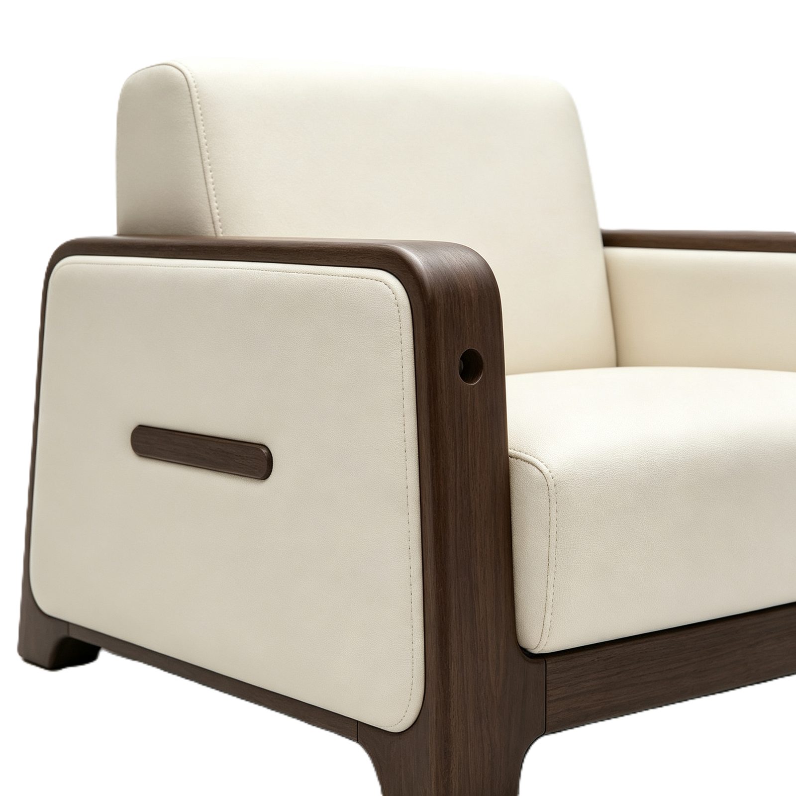 Single Office Sofa with High-Wear Leather, 45-Density Foam & Curved Eucalyptus Wood Frame detail 4