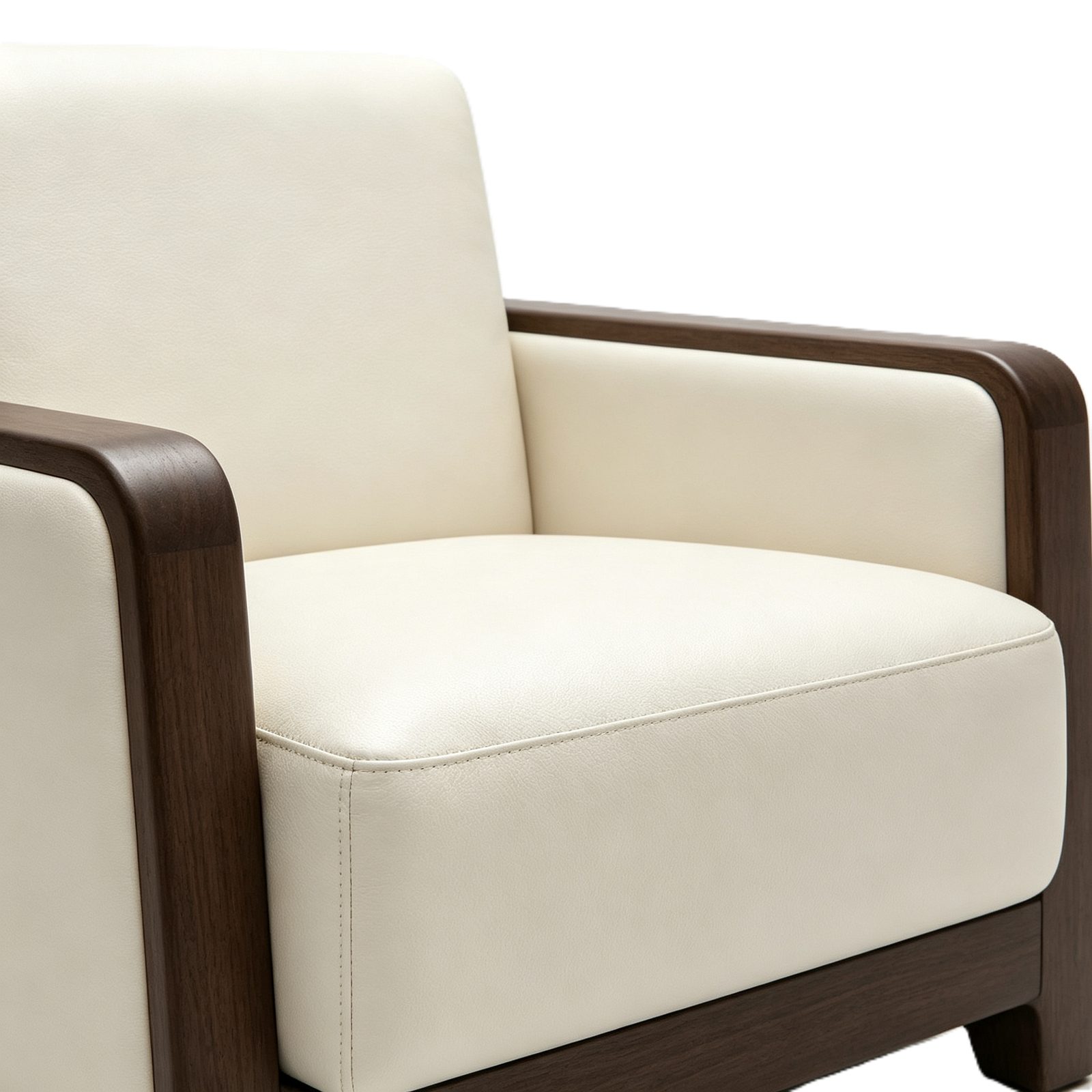 Single Office Sofa with High-Wear Leather, 45-Density Foam & Curved Eucalyptus Wood Frame detail 5