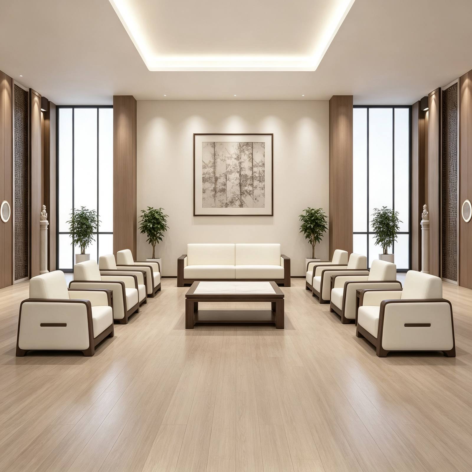 Single Office Sofa with High-Wear Leather, 45-Density Foam & Curved Eucalyptus Wood Frame detail 6