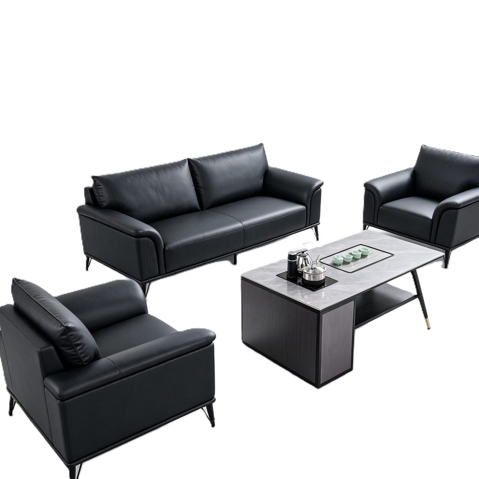 Executive Office Sofa in Black Top-Grain Cowhide Leather, Solid Pine Frame & Alloy Legs detail 2