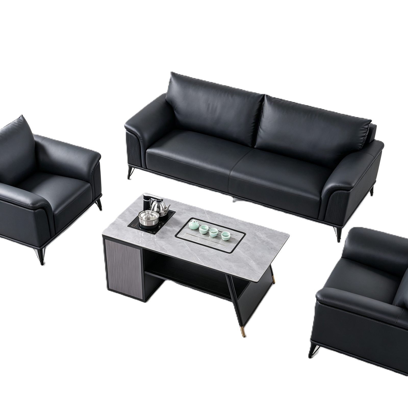 Executive Office Sofa in Black Top-Grain Cowhide Leather, Solid Pine Frame & Alloy Legs detail 3