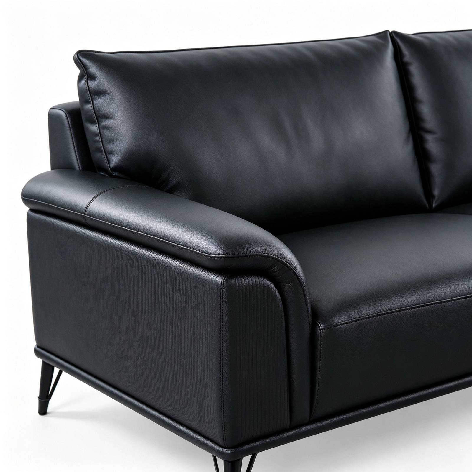 Executive Office Sofa in Black Top-Grain Cowhide Leather, Solid Pine Frame & Alloy Legs detail 4