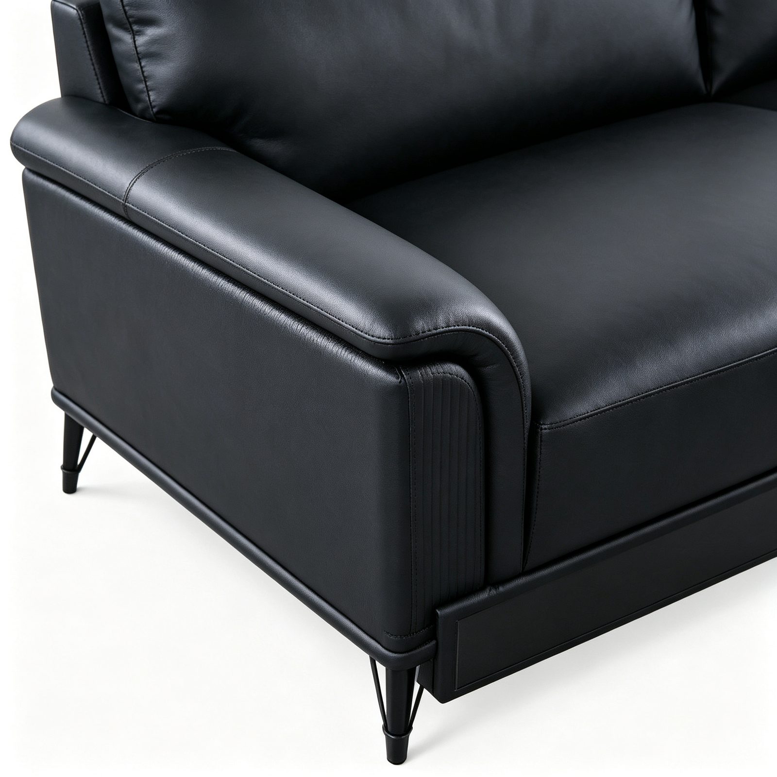 Executive Office Sofa in Black Top-Grain Cowhide Leather, Solid Pine Frame & Alloy Legs detail 5