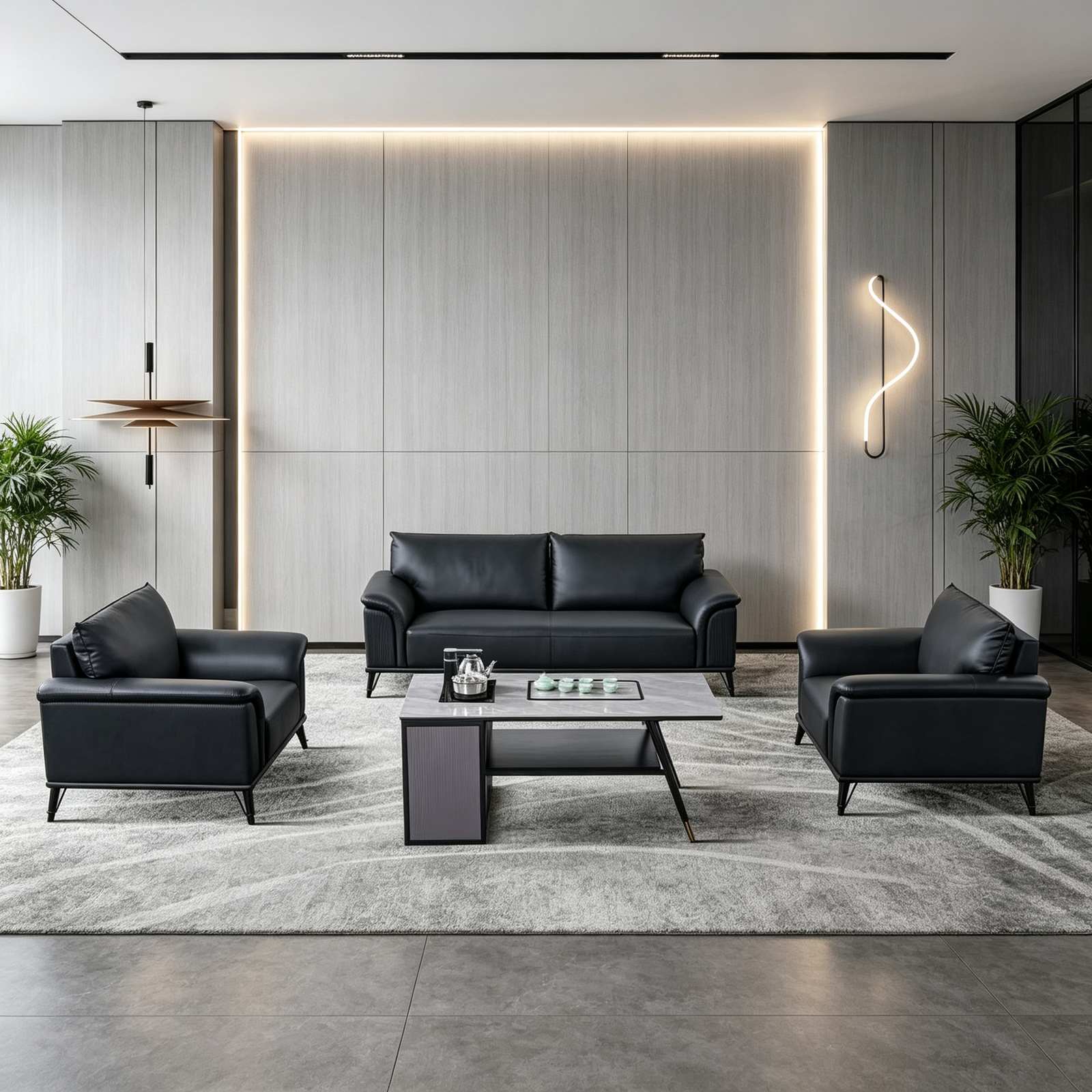 Executive Office Sofa in Black Top-Grain Cowhide Leather, Solid Pine Frame & Alloy Legs detail 6