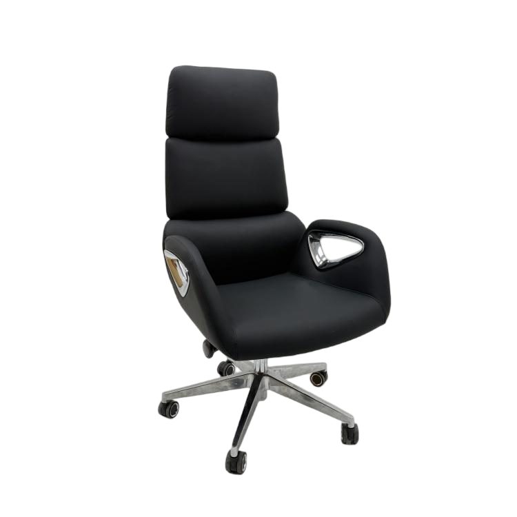 Modern Senior Executive High Back Hollow Armrest Office Chair with PU Leather Swivel and Steel Base detail 3
